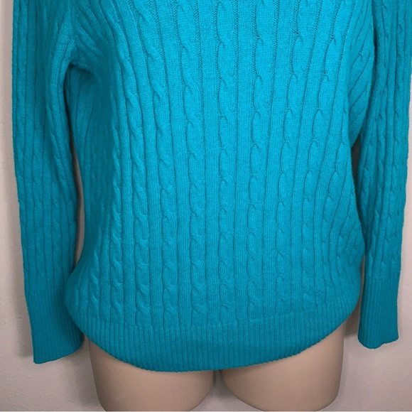2X JC Penney Teal Merino Wool Cable Knit Sweater Vneck Long Sleeve - Picture 12 of 14